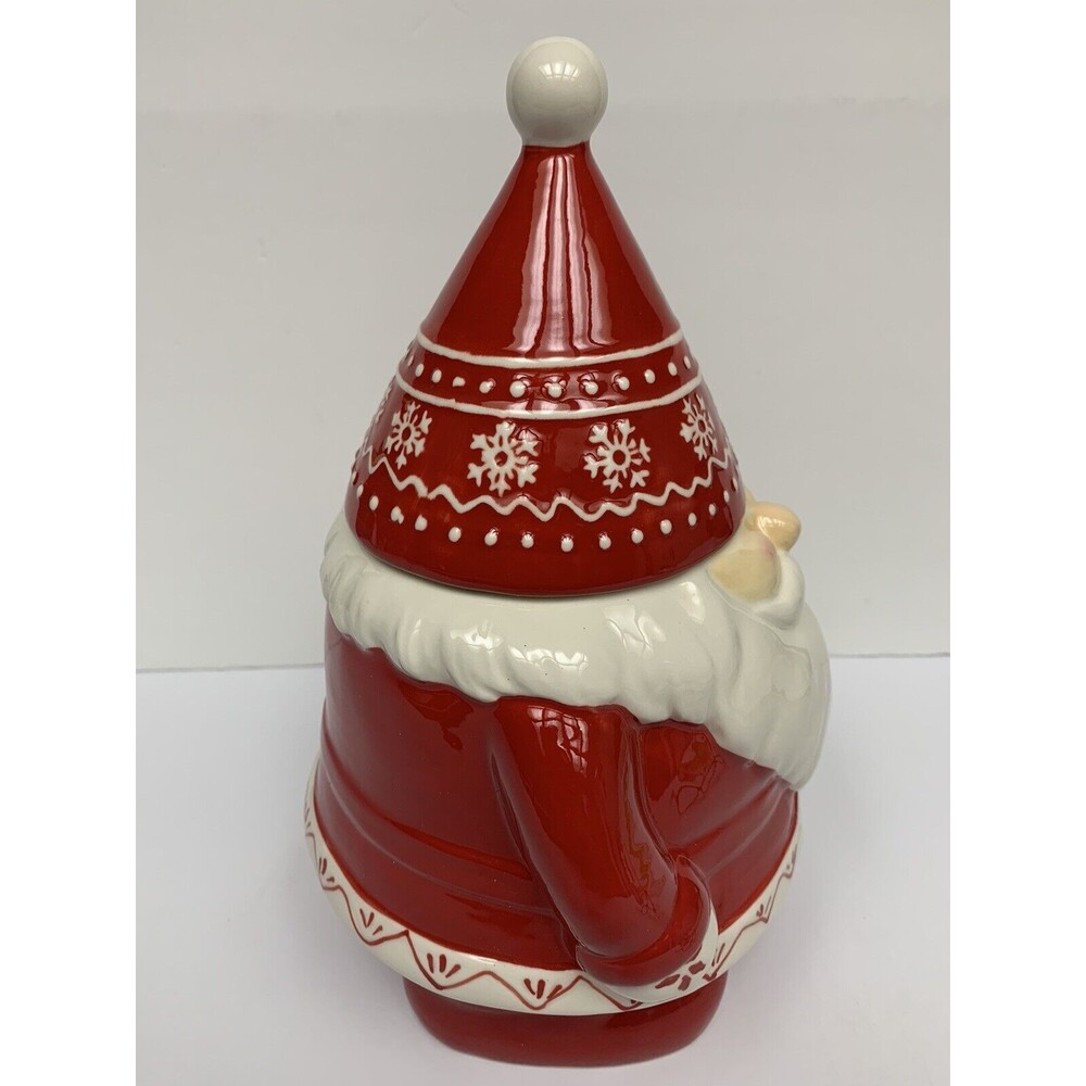 Southern Living Santa Gnome Cookie Jar 12" Tall Holiday Red & White Ceramic - Picture 3 of 6